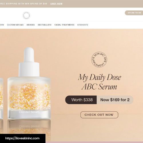Small screenshot of Skin Inc site page