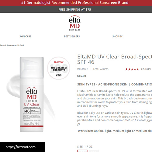 a small-sized product screenshot of EltaMD UV Clear Broad-Spectrum SPF 46 from their website