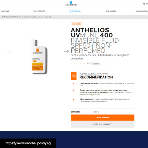 a small-sized product screenshot of La Roche-Posay Anthelios UVMune 400 Invisible Fluid SPF 50+ from their website